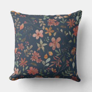 Antiek Waterverf Print Bloemen op Navy Buitenkussen