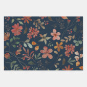 Antiek Waterverf Print Bloemen op Navy Inpakpapier Vel (Voorkant 2)