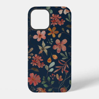 Antiek Waterverf Print Bloemen op Navy iPhone 12 Hoesje