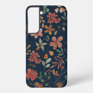 Antiek Waterverf Print Bloemen op Navy Samsung Galaxy Hoesje