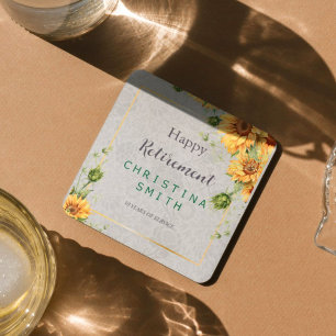 Antiek Waterverf Zonnebloem Pensioen Partij Idee Vierkante Kartonnen Onderzetter