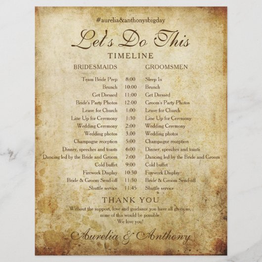 Antiek Wedding Schedule Timeline Programma (Voorkant)