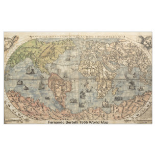 Antiek wereld - 1565 Fernando Bertelli kaart Stof