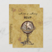 Antiek Wereldbol, BG RSVP met onderdruk Uitnodiging Briefkaart (Voorkant / Achterkant)