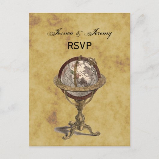 Antiek Wereldbol, BG RSVP met onderdruk Uitnodiging Briefkaart (Voorkant)