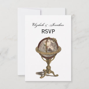 Antiek Wereldbol, witte BG RSVP Kaartje