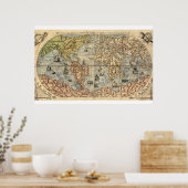 Antiek wereldkaart 1565 Ferando Berteli Poster (Keuken)