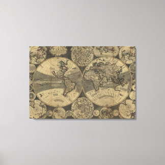 Antiek Wereldkaart 1702 van George Willdey Canvas Afdruk