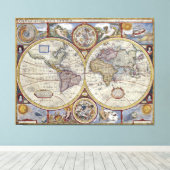 Antiek Wereldkaart #3 Canvas Afdruk (Insitu (Houten vloer))