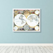 Antiek Wereldkaart, Atlas Maritimus van John Selle Canvas Afdruk (Insitu (Houten vloer))