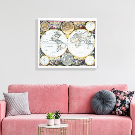 Antiek Wereldkaart, Atlas Maritimus van John Selle Canvas Afdruk (Insitu (Woonkamer))