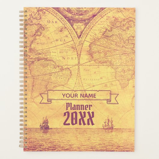 Antiek  Wereldkaart avonturier Planner (Voorkant)