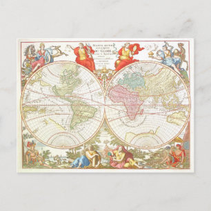 Antiek Wereldkaart c1694 Briefkaart