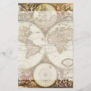 Antiek Wereldkaart, c. 1680. Door Frederick de Wit Briefpapier