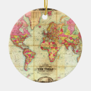 Antiek Wereldkaart cartografie Keramisch Ornament
