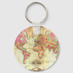 Antiek Wereldkaart cartografie Sleutelhanger