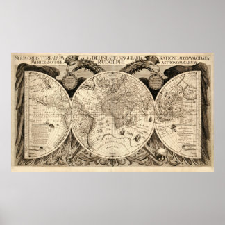 Antiek Wereldkaart door Philipp Eckebrecht - 1630 Poster