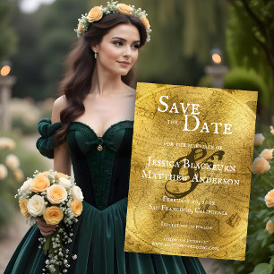 Antiek Wereldkaart Golden Save The Date
