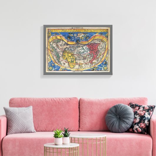 Antiek Wereldkaart Heart Shaped van Peter Apian 15 Canvas Afdruk (Insitu (Woonkamer))