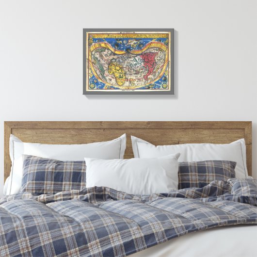 Antiek Wereldkaart Heart Shaped van Peter Apian 15 Canvas Afdruk (Insitu (Slaapkamer))