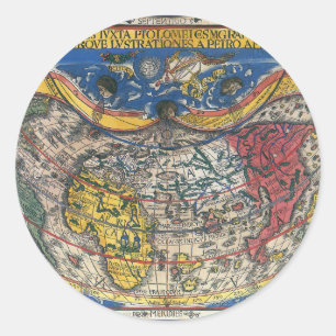Antiek Wereldkaart Heart Shaped van Peter Apian 15 Ronde Sticker