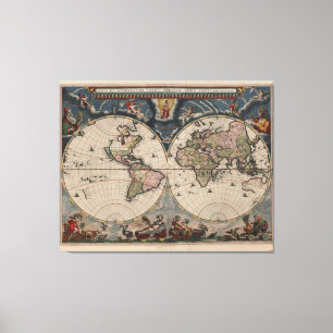 Antiek Wereldkaart: Historische Cartografie Kunst Canvas Afdruk