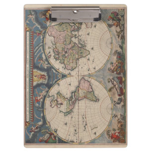Antiek Wereldkaart: Historische Cartografie Kunst Klembord