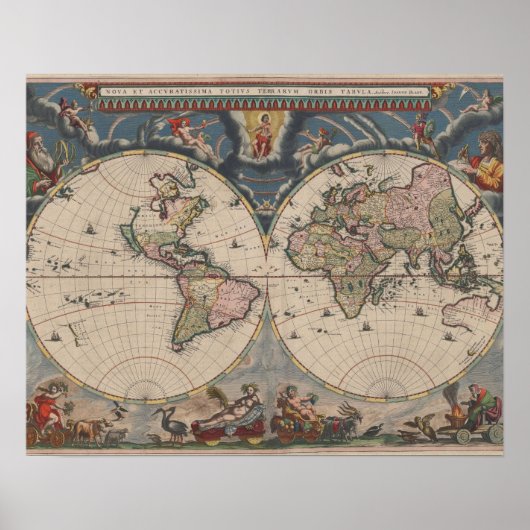 Antiek Wereldkaart: Historische Cartografie Kunst Poster (Voorkant)