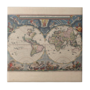 Antiek Wereldkaart: Historische Cartografie Kunst Tegeltje