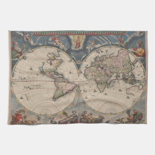 Antiek Wereldkaart: Historische Cartografie Kunst Theedoek