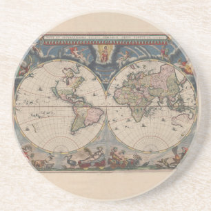 Antiek Wereldkaart: Historische Cartografie Kunst Zandsteen Onderzetter