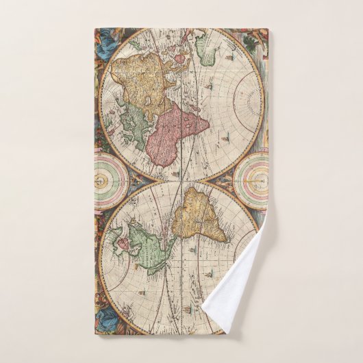 Antiek Wereldkaart in twee halfronden Handdoek (Handdoek)