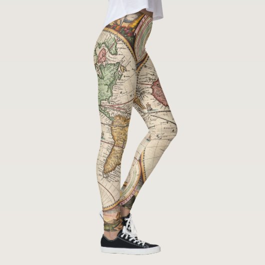 Antiek Wereldkaart in twee halfronden Leggings (Rechts)