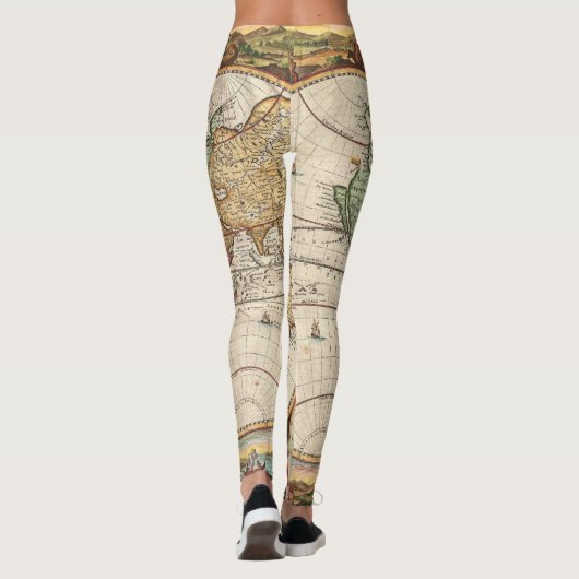 Antiek Wereldkaart in twee halfronden Leggings (Achterkant)