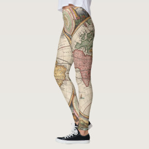 Antiek Wereldkaart in twee halfronden Leggings