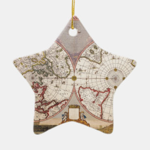 Antiek Wereldkaart Keramisch Ornament