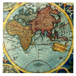 Antiek Wereldkaart  kunstmuurdecor Tegeltje