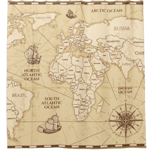 antiek wereldkaart met grenslanden douchegordijn (Voorkant)