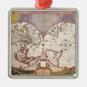 Antiek Wereldkaart Metalen Ornament
