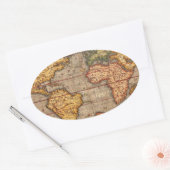 Antiek Wereldkaart Ovale Sticker (Envelop)