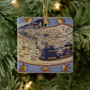 Antiek Wereldkaart Ptolemaic, Johannes of Arnsheim Keramisch Ornament