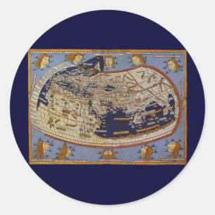 Antiek Wereldkaart Ptolemaic, Johannes of Arnsheim Ronde Sticker