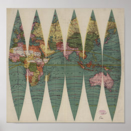 Antiek Wereldkaart Rand McNally 1891 Poster