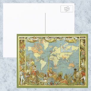 Antiek Wereldkaart van het Britse Rijk, 1886 Briefkaart