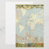 Antiek Wereldkaart van het Britse Rijk, 1886 Briefpapier (Voorkant / Achterkant)