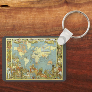 Antiek Wereldkaart van het Britse Rijk, 1886 Sleutelhanger