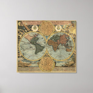 Antiek Wereldkaart van Johann Baptist Homann, 1716 Canvas Afdruk
