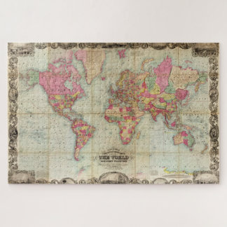 Antiek Wereldkaart van John Colton, circa 1854 Legpuzzel