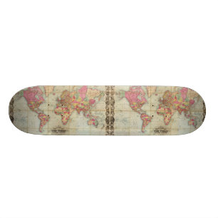 Antiek Wereldkaart van John Colton, circa 1854 Skateboard