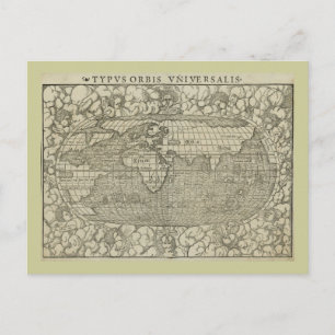 Antiek Wereldkaart van Sebastian Münster ongeveer Briefkaart